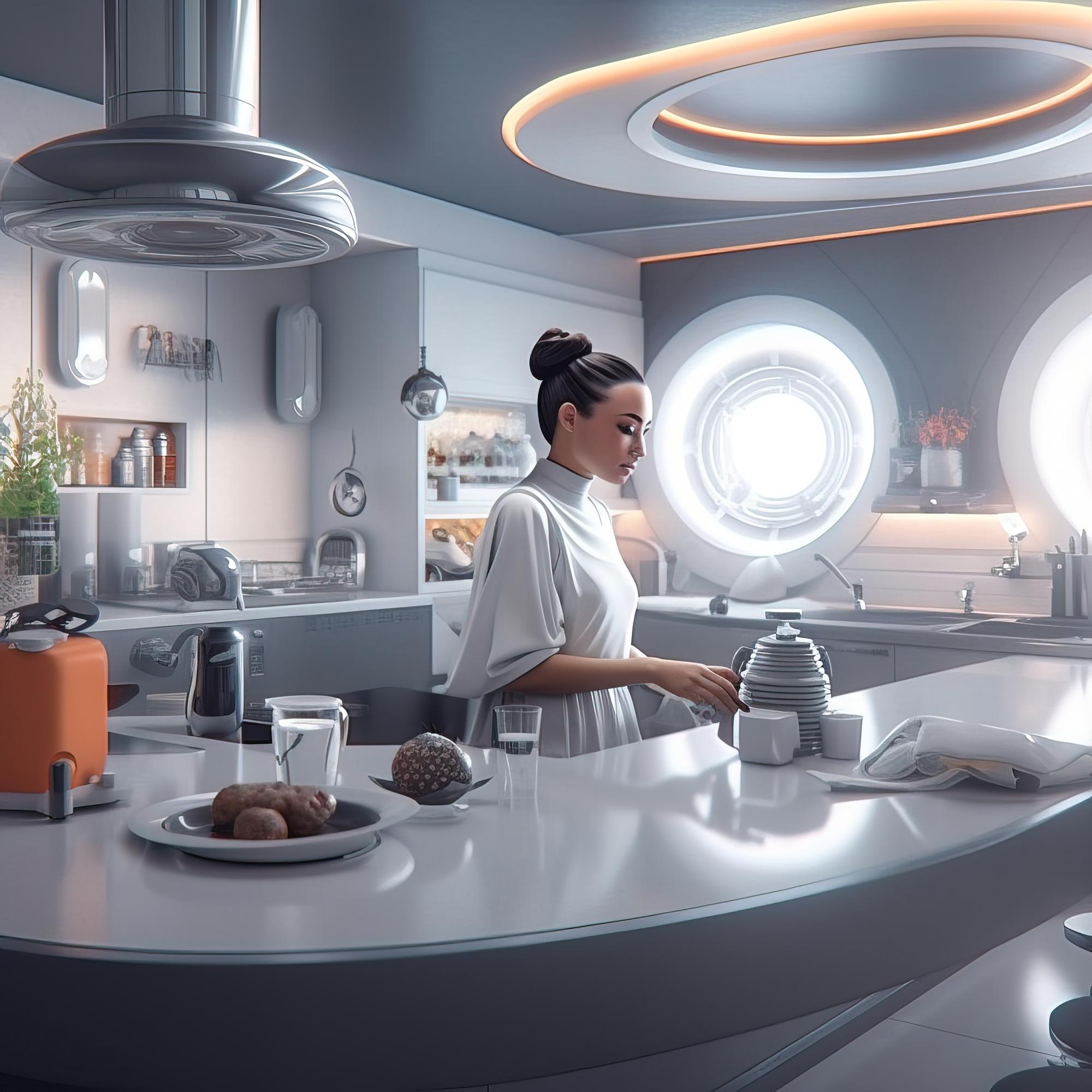 Workshop room with futuristic cooking stations