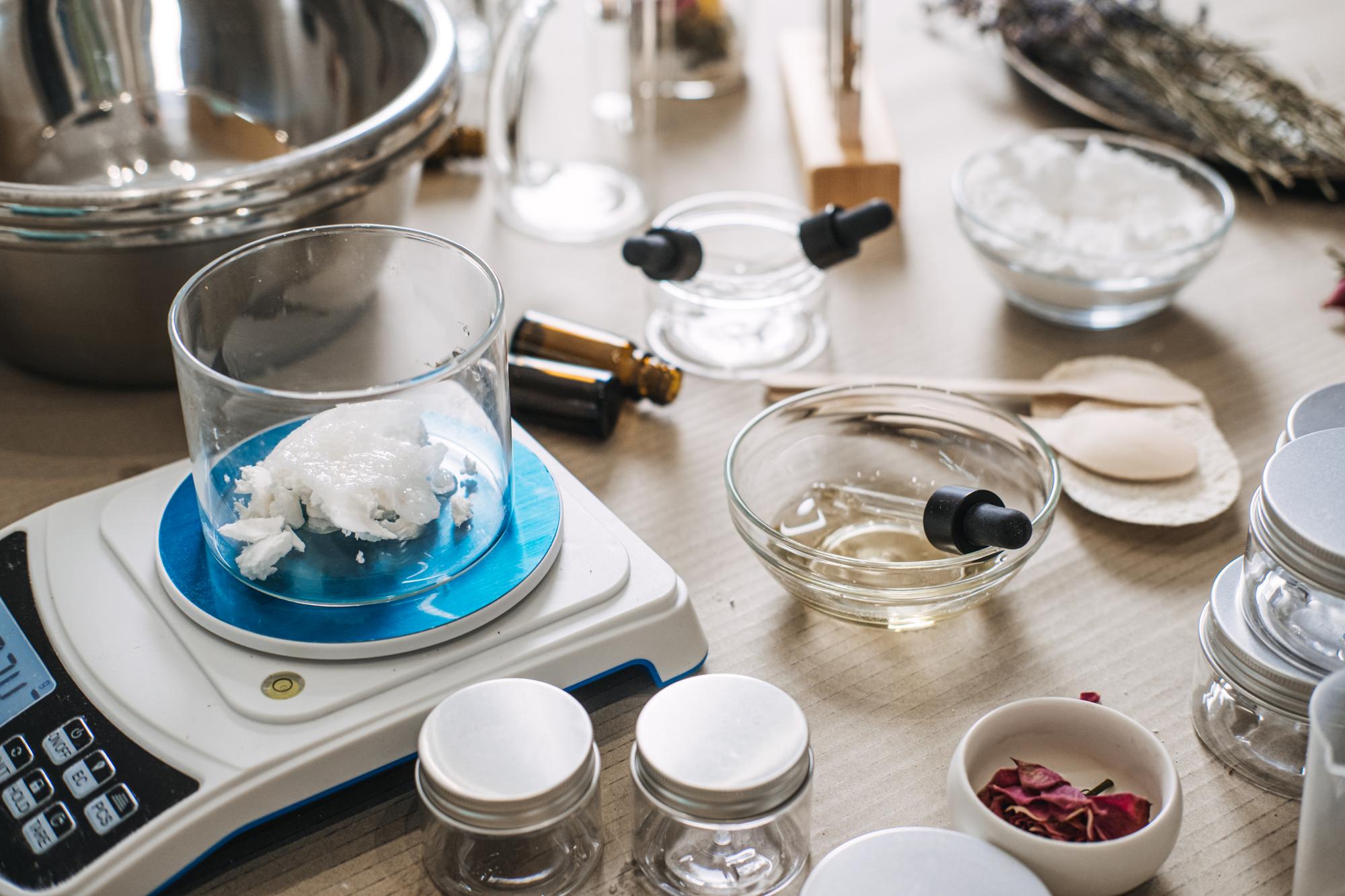 Ingredient lab setup with measuring tools